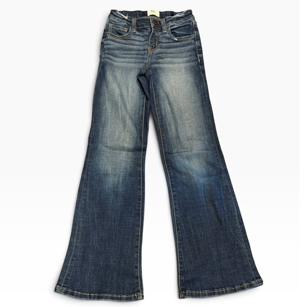 BKE Youth Girls Flare Jeans Adj. Waist Distressed Size 8L Stretch Denim Western